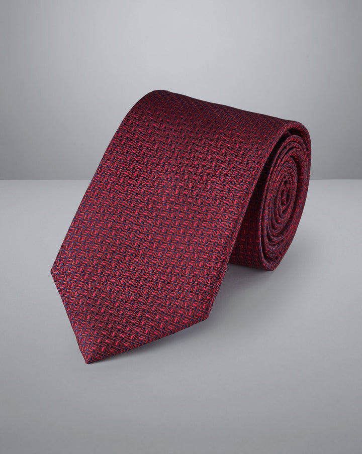 Charles Tyrwhitt Red Semi Plain Stain Resistant Patterned Silk Tie