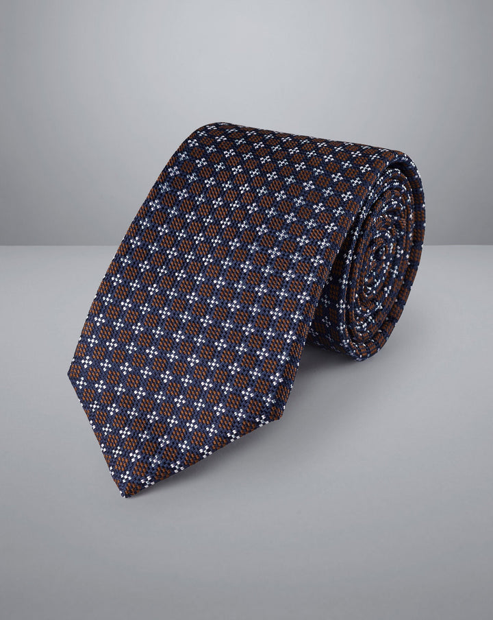 Charles TyrwhittI ndigo Blue And Gold Stain Resistant Patterned Silk Tie
