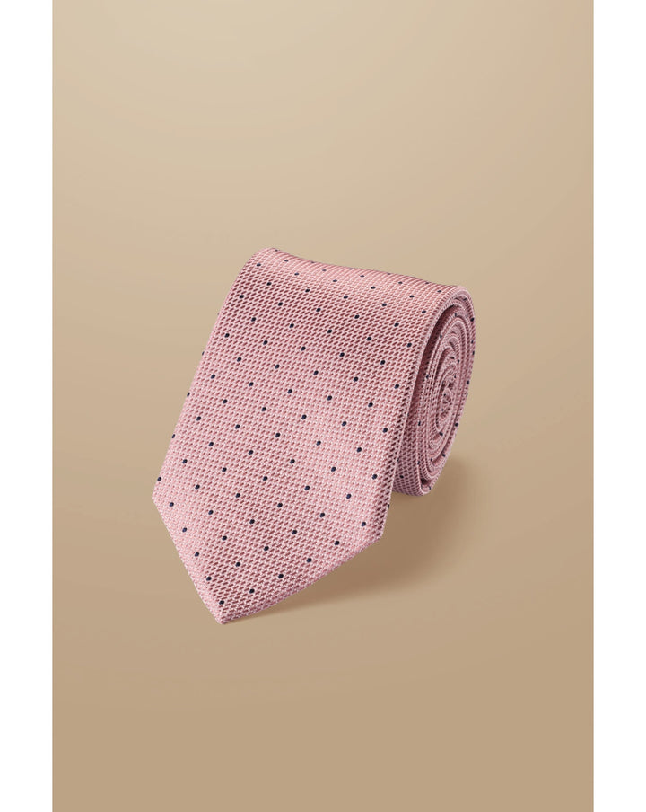 Pink And Navy Spot Silk Stain Resistant Tie