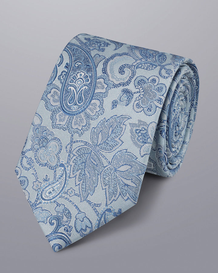 Light Blue Paisley Silk Tie