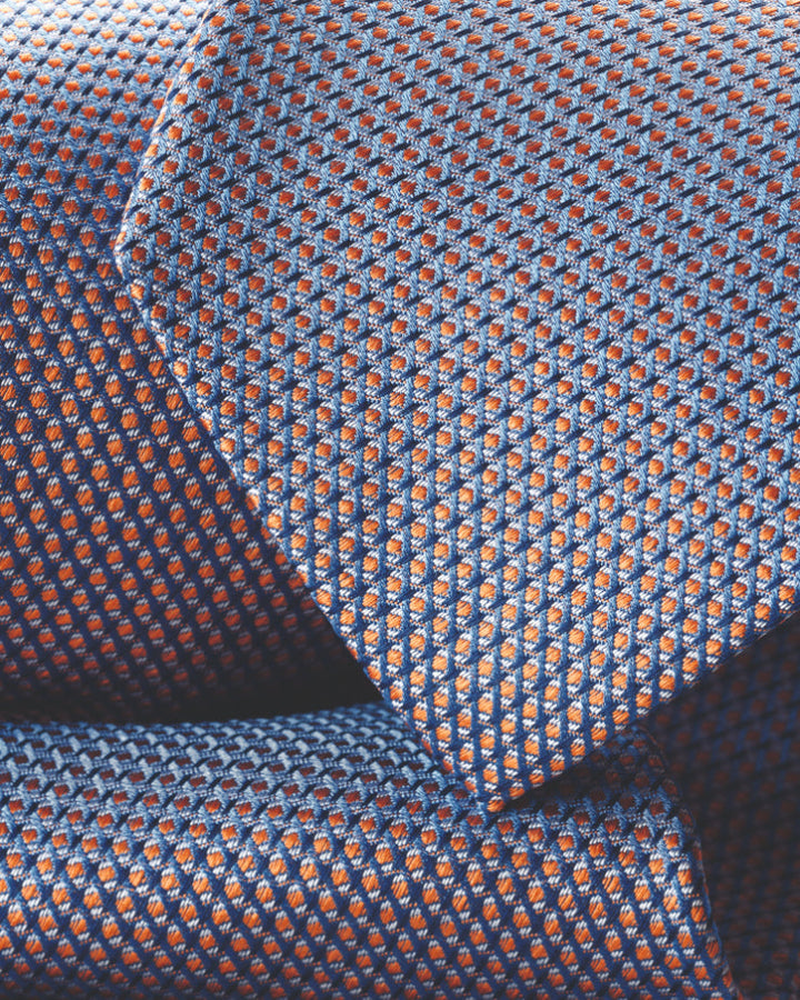 Ocean Blue And Orange Semi Plain Silk Stain Resistant Pattern Tie