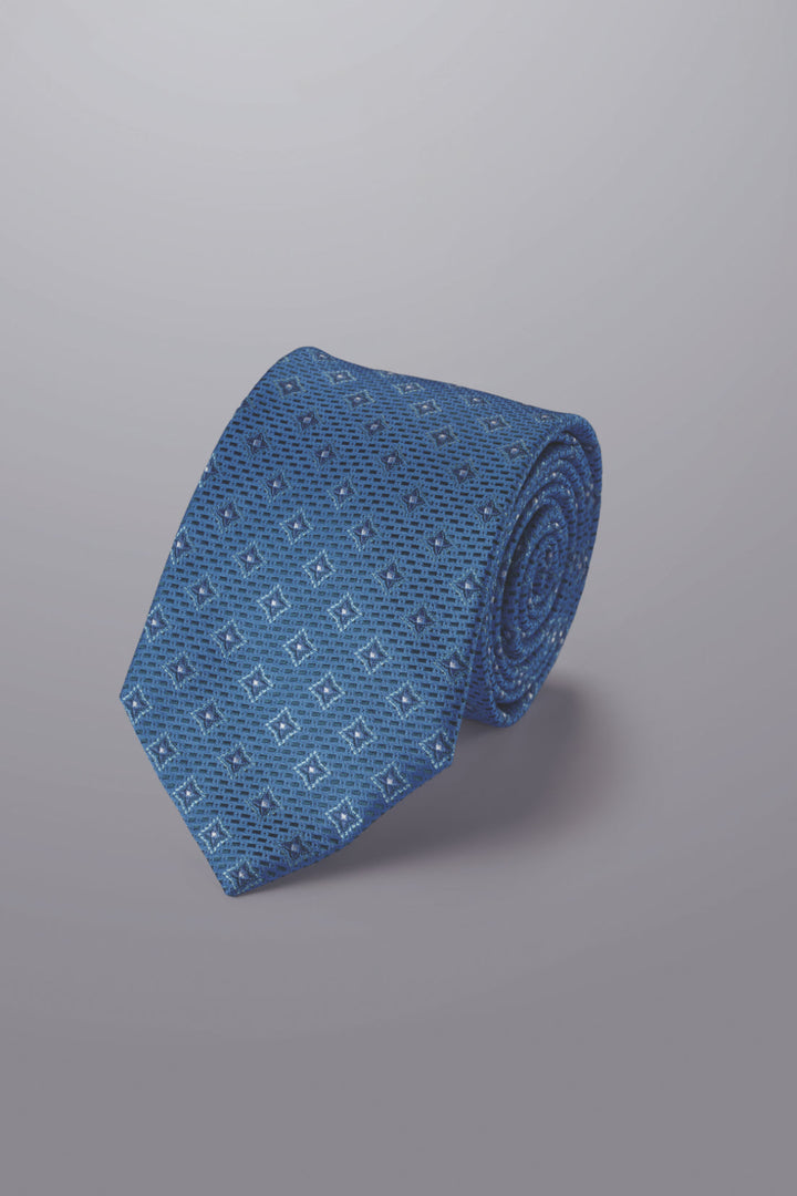 Cornflower Blue Medallion Silk Stain Resistant Pattern Tie