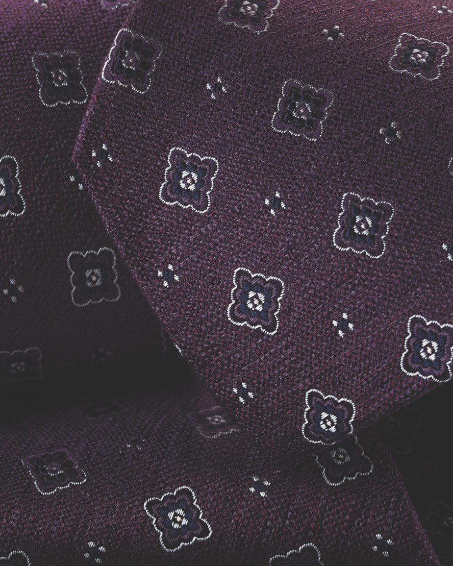 Blackberry Purple Floral Silk Stain Resistant Pattern Tie