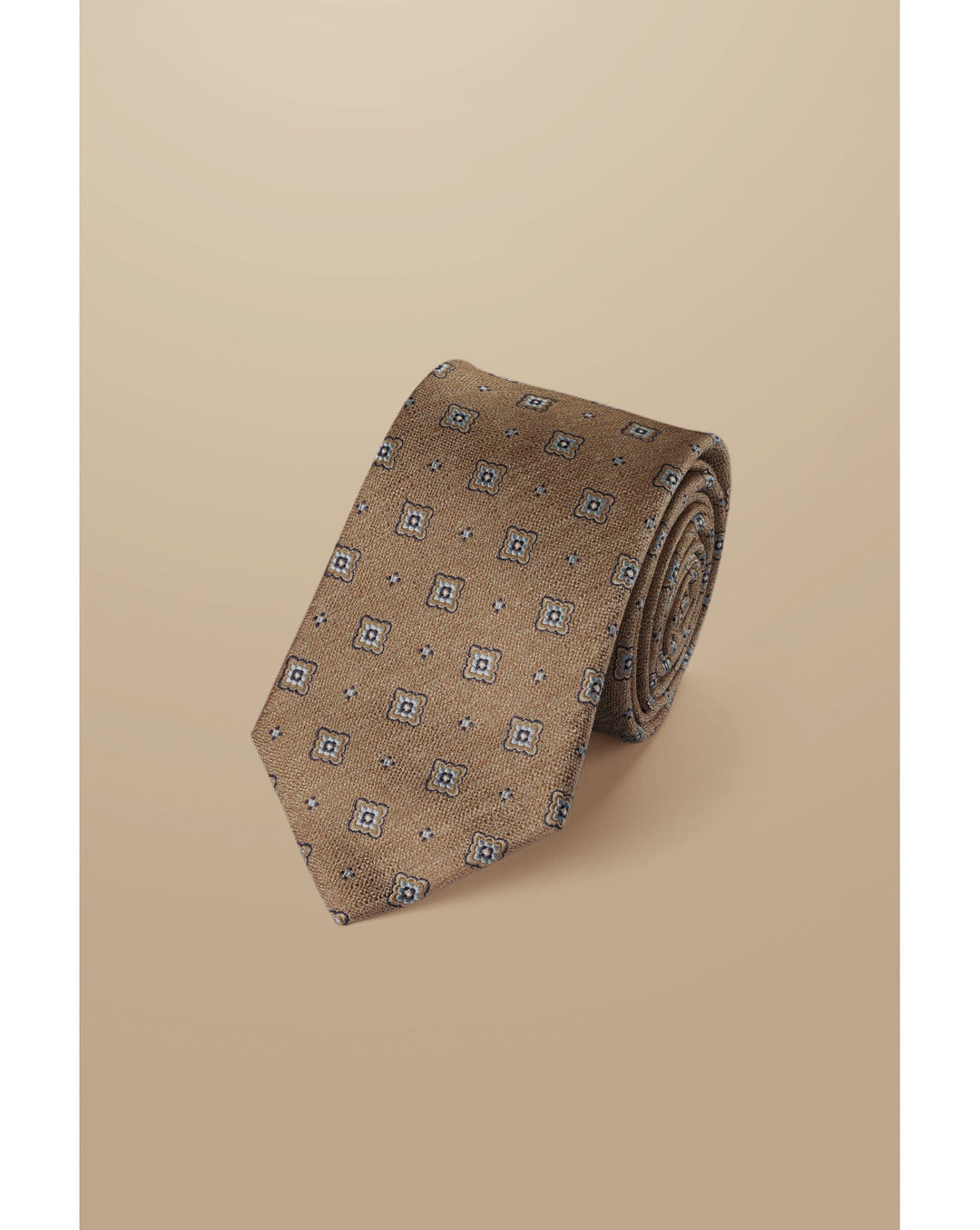 Tan Floral Silk Stain Resistant Pattern Tie