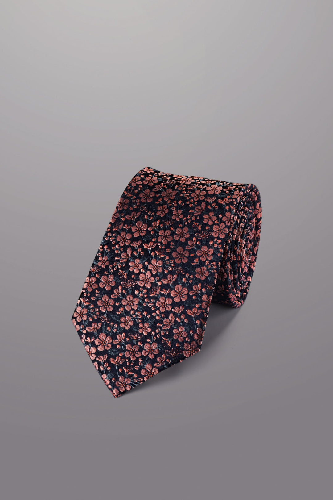 Salmon Pink And French Blue Floral Silk Tie