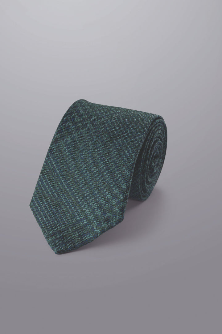 Green And Blue Pow Check Silk Wool Blend Tie