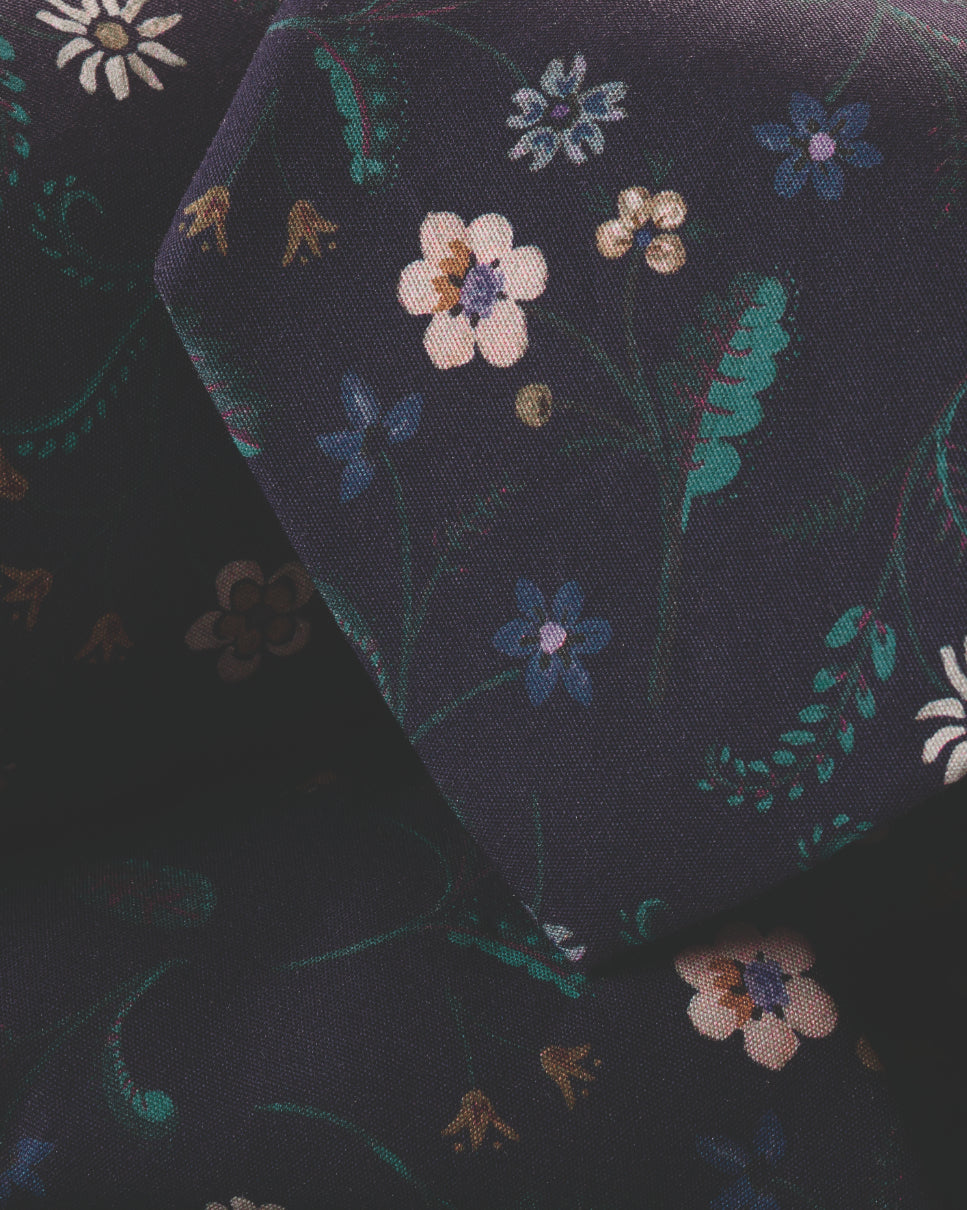 Navy Blue Large Floral Print Made With Liberty Fabric Cotton Tie