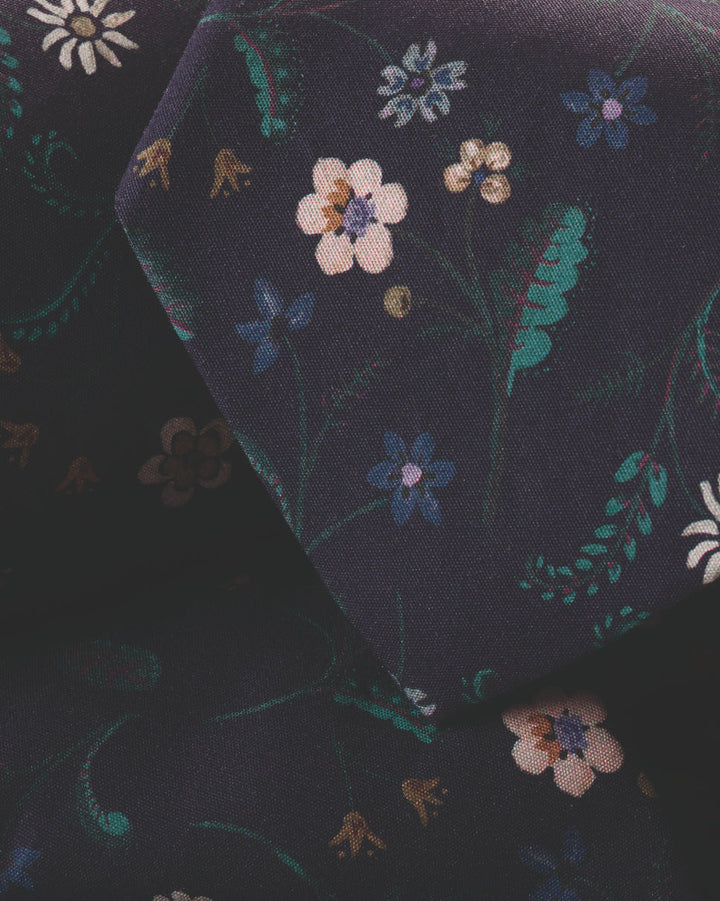 Navy Blue Large Floral Print Made With Liberty Fabric Cotton Tie