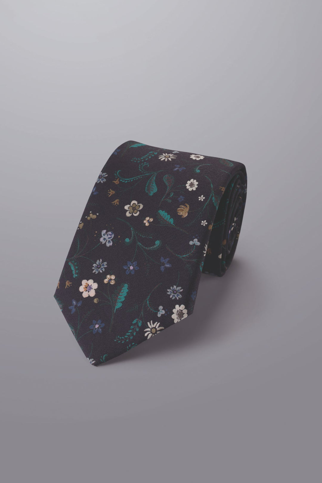 Navy Blue Large Floral Print Made With Liberty Fabric Cotton Tie