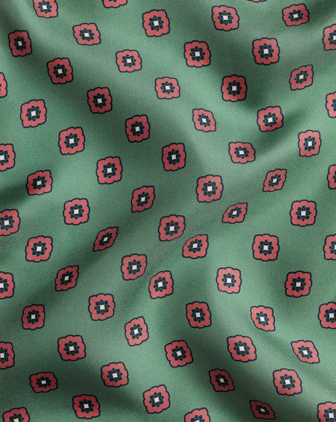 Charles Tyrwhitt Light Green And Coral Pink Floral Geo Silk Pocket Square