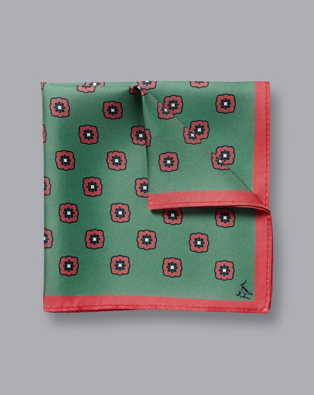 Charles Tyrwhitt Light Green And Coral Pink Floral Geo Silk Pocket Square