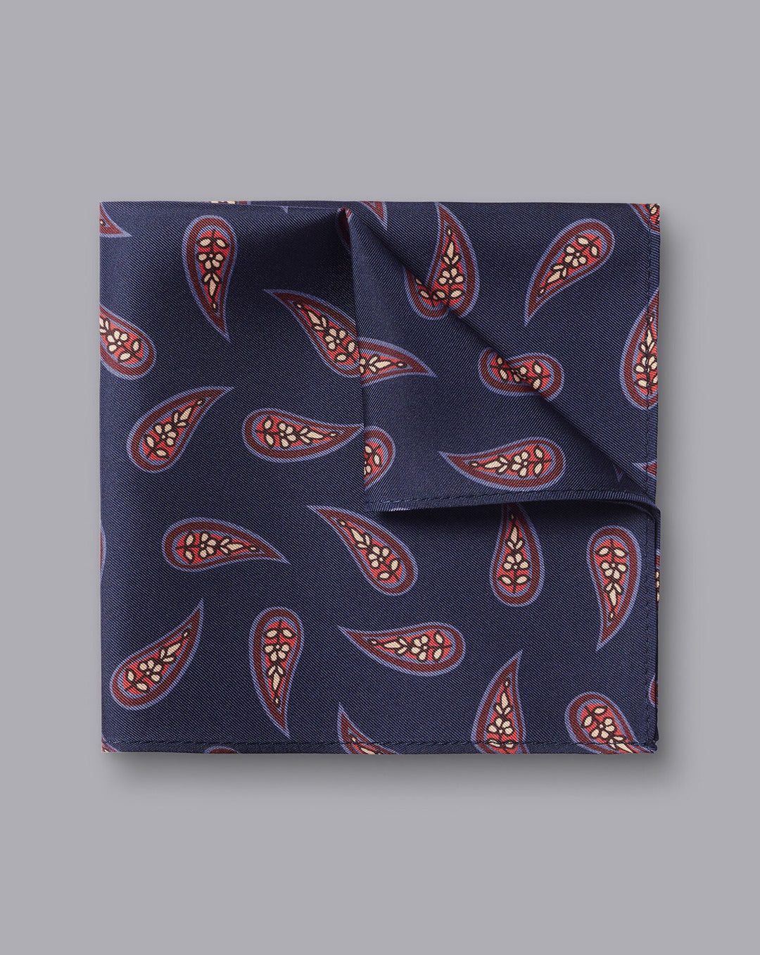 Royal Blue And Coral Paisley Silk Pocket Square