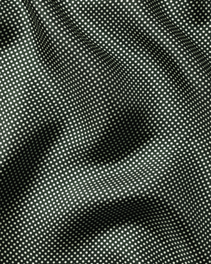 Dark Green And Ivory Spot Print Silk Pocket Square