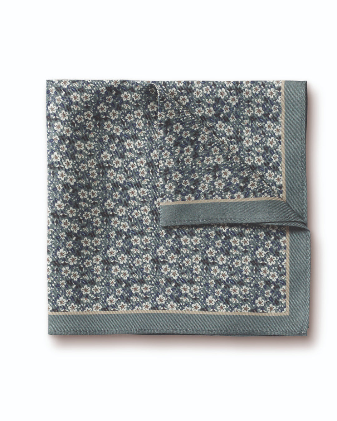 Atlantic Green Floral Print Silk Pocket Square