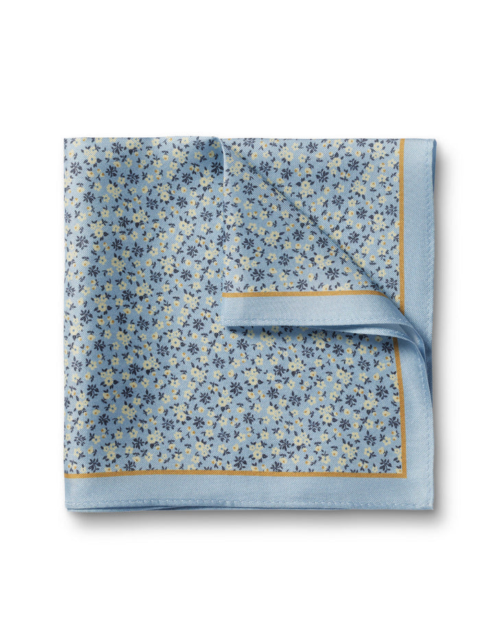 Sky Blue Floral Print Silk Pocket Square