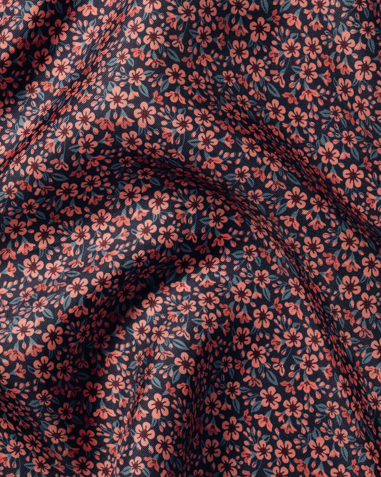 Salmon Pink And French Blue Floral Print Silk Pocket Square