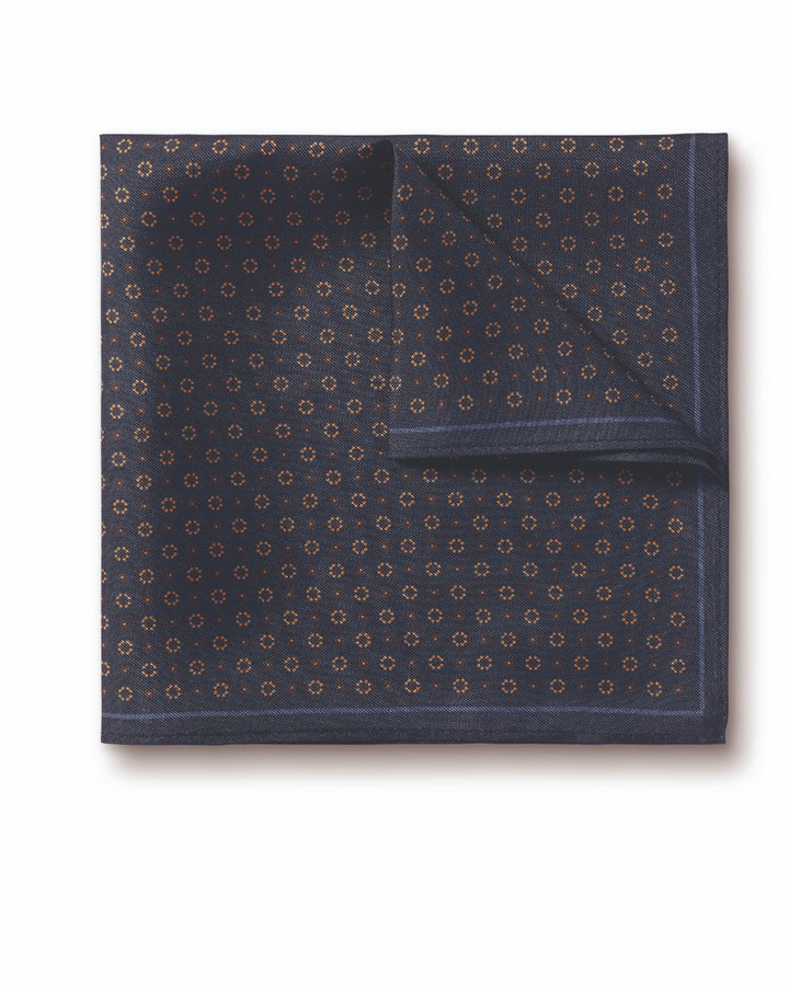 Navy Geo Print Silk Pocket Square