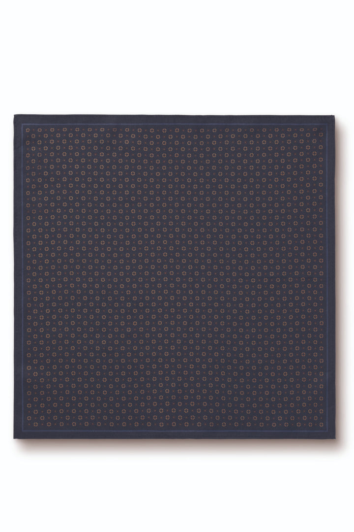 Navy Geo Print Silk Pocket Square