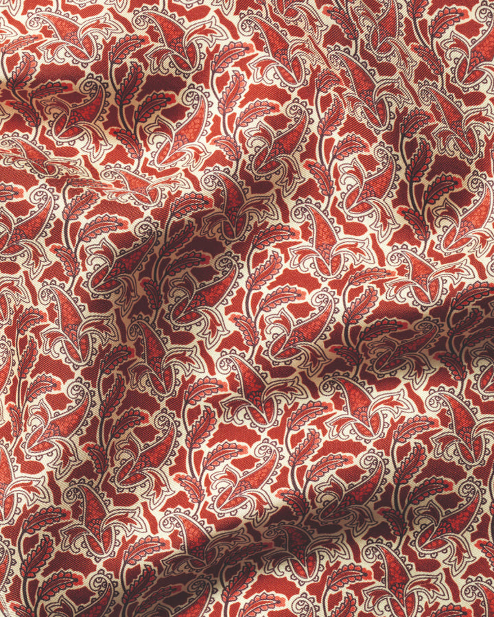 Burnt Orange And Butter Paisley Print Silk Pocket Square