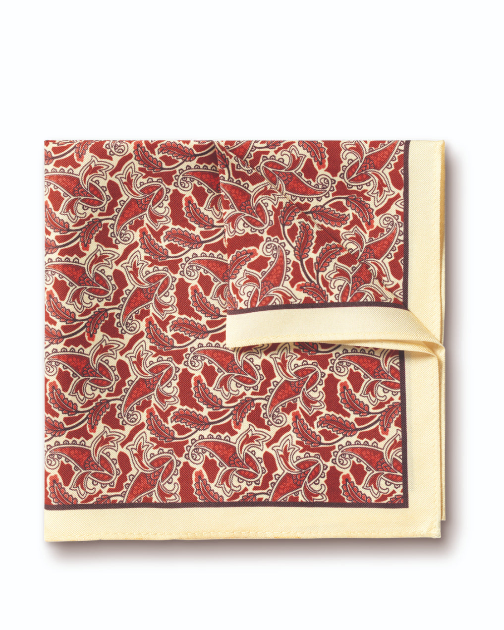 Burnt Orange And Butter Paisley Print Silk Pocket Square