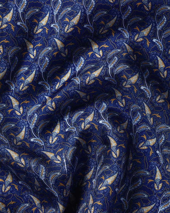 Cobalt Blue Paisley Print Silk Pocket Square