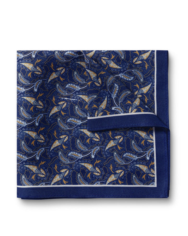 Cobalt Blue Paisley Print Silk Pocket Square