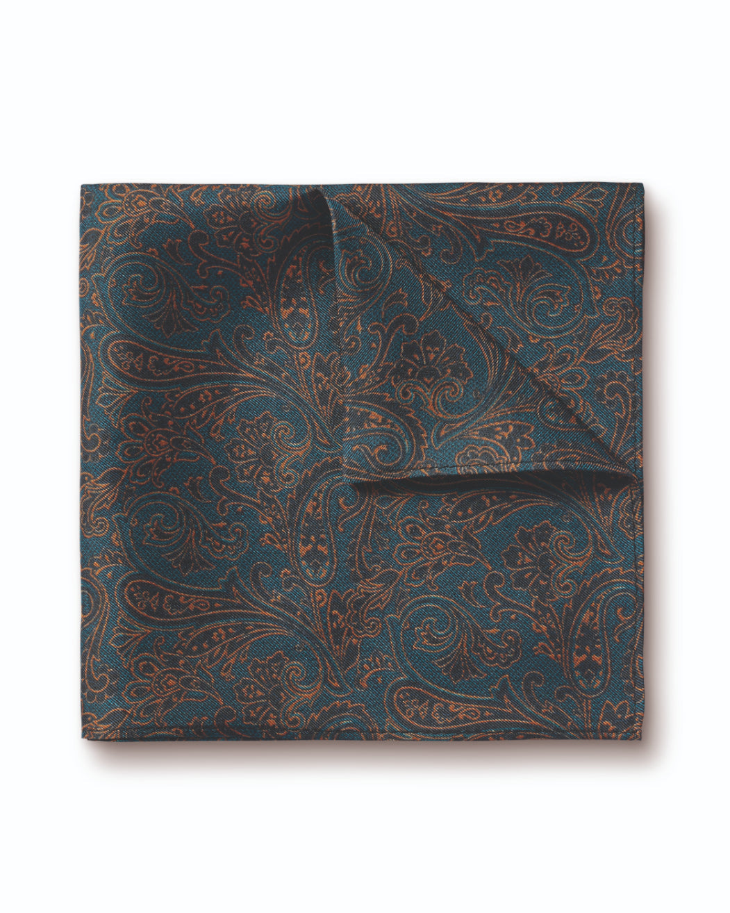 Dark Turquoise Blue And Gold Paisley Print Silk Pocket Square