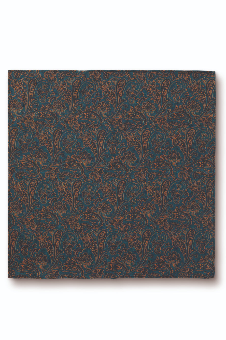 Dark Turquoise Blue And Gold Paisley Print Silk Pocket Square