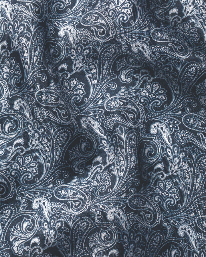 Indigo Blue Paisley Print Silk Pocket Square