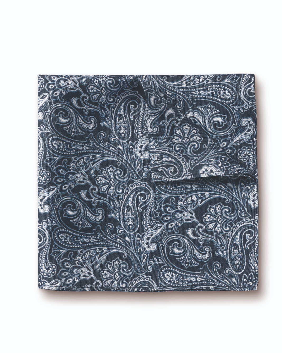 Indigo Blue Paisley Print Silk Pocket Square