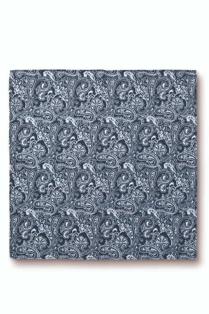 Indigo Blue Paisley Print Silk Pocket Square