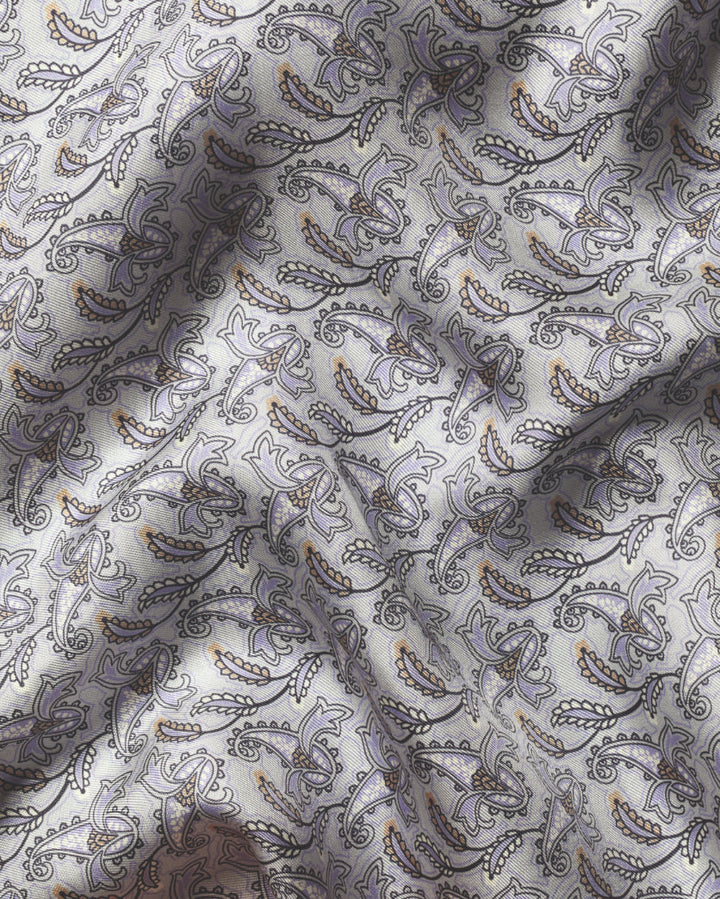 Light Grey Paisley Print Silk Pocket Square