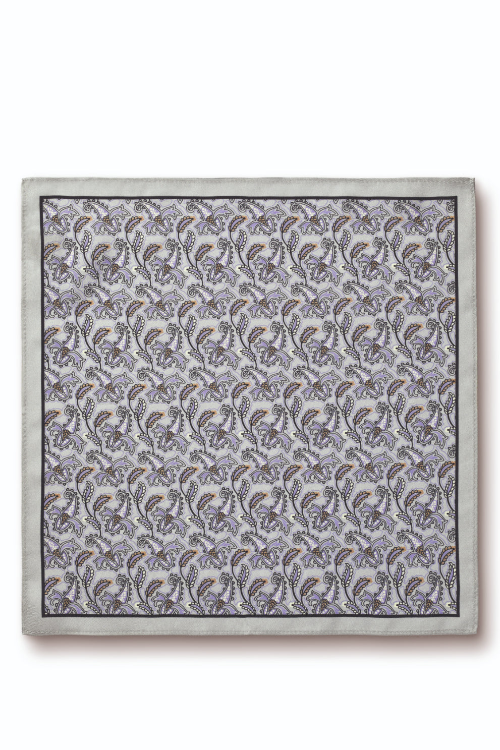 Light Grey Paisley Print Silk Pocket Square