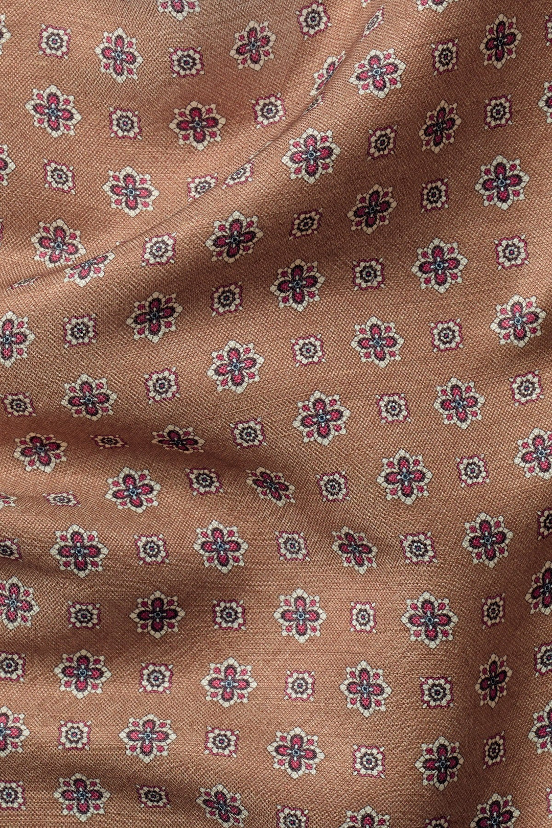 Camel Linen Silk Geo Print Pocket Square