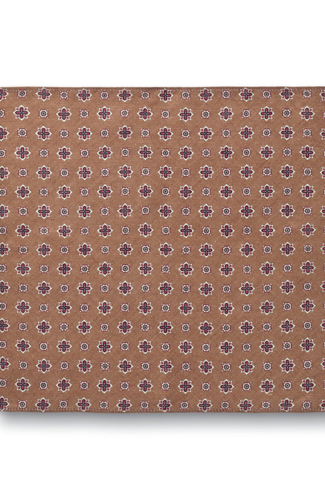 Camel Linen Silk Geo Print Pocket Square