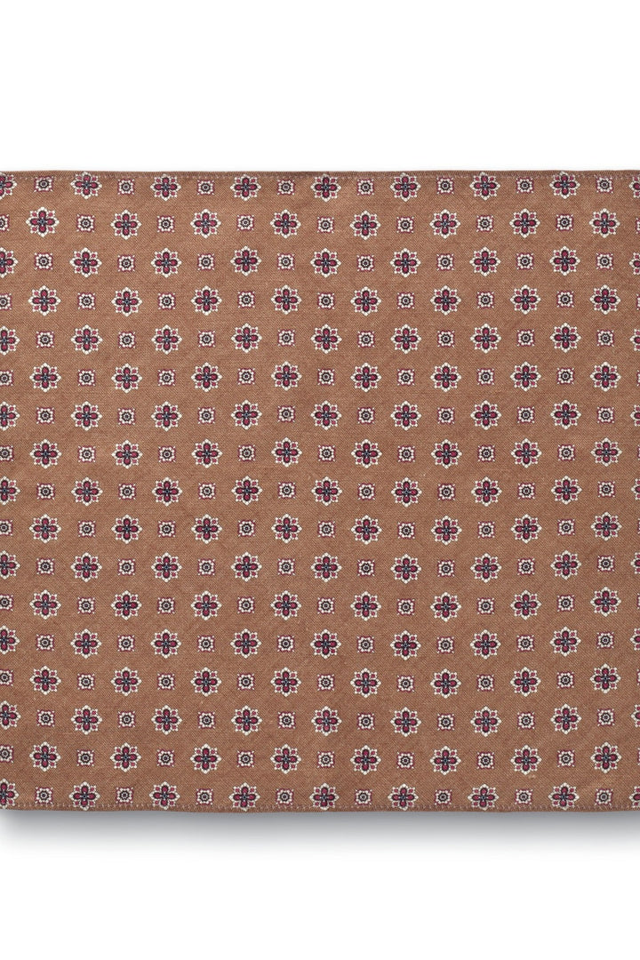 Camel Linen Silk Geo Print Pocket Square