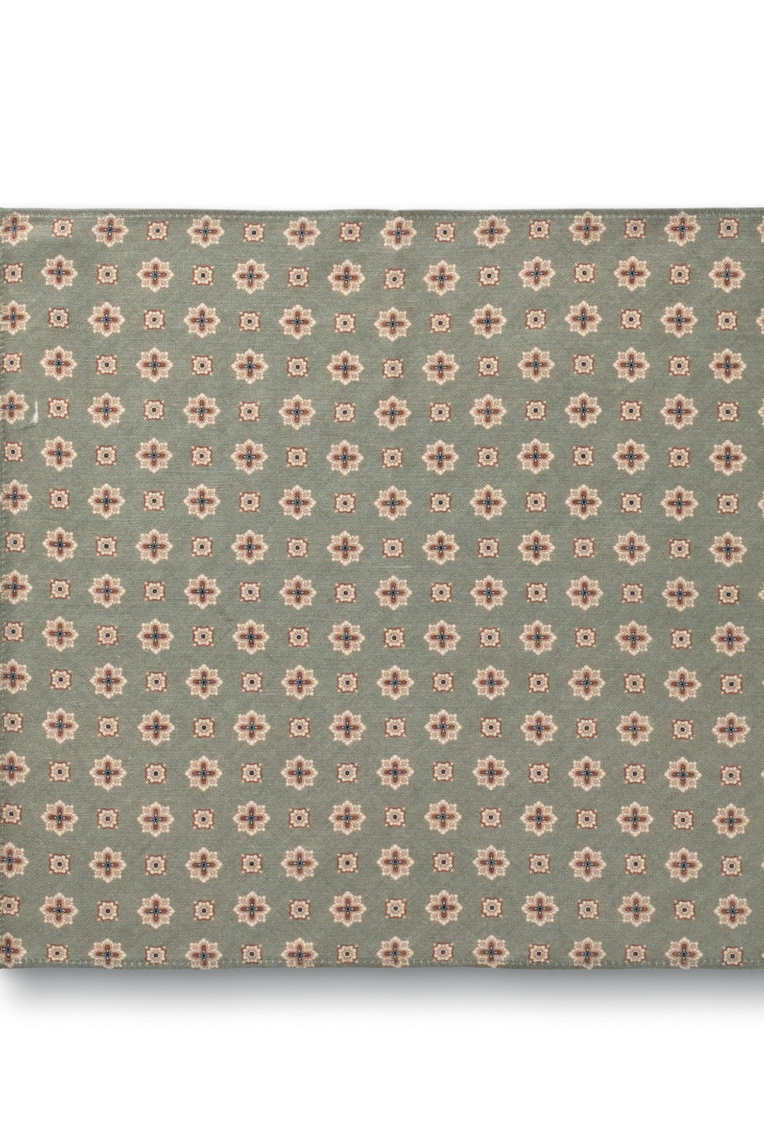 Mid Green Linen Silk Geo Pocket Square