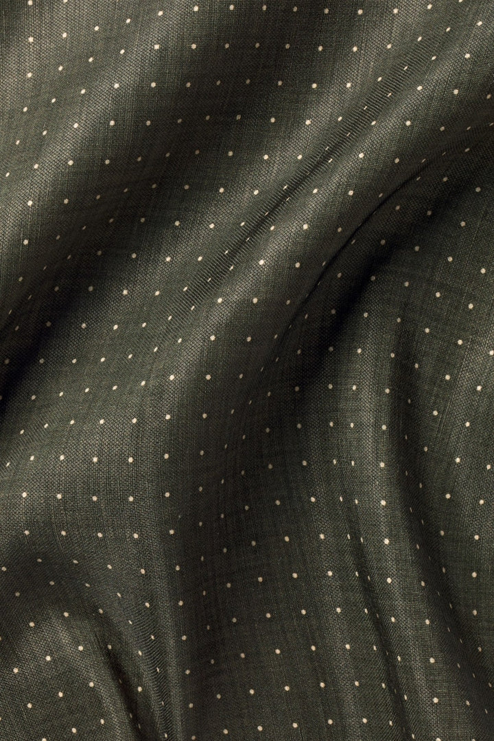 Olive Green Linen Silk Spot Pocket Square