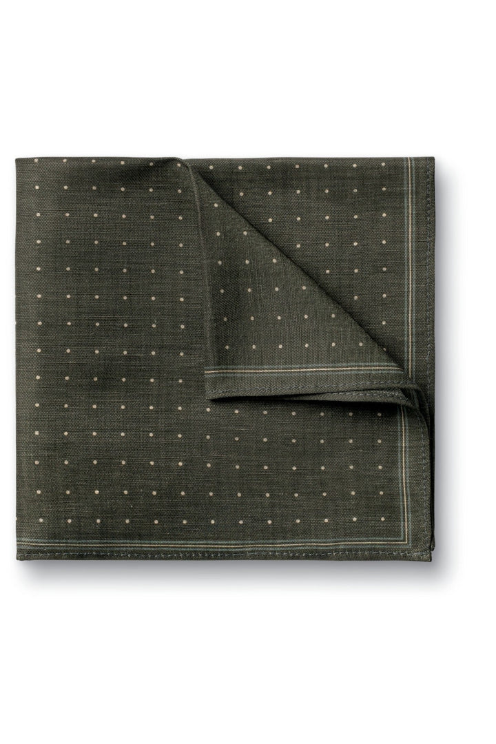 Olive Green Linen Silk Spot Pocket Square