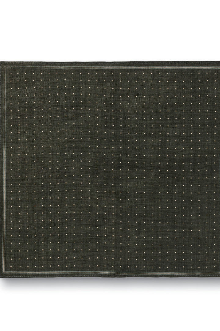 Olive Green Linen Silk Spot Pocket Square