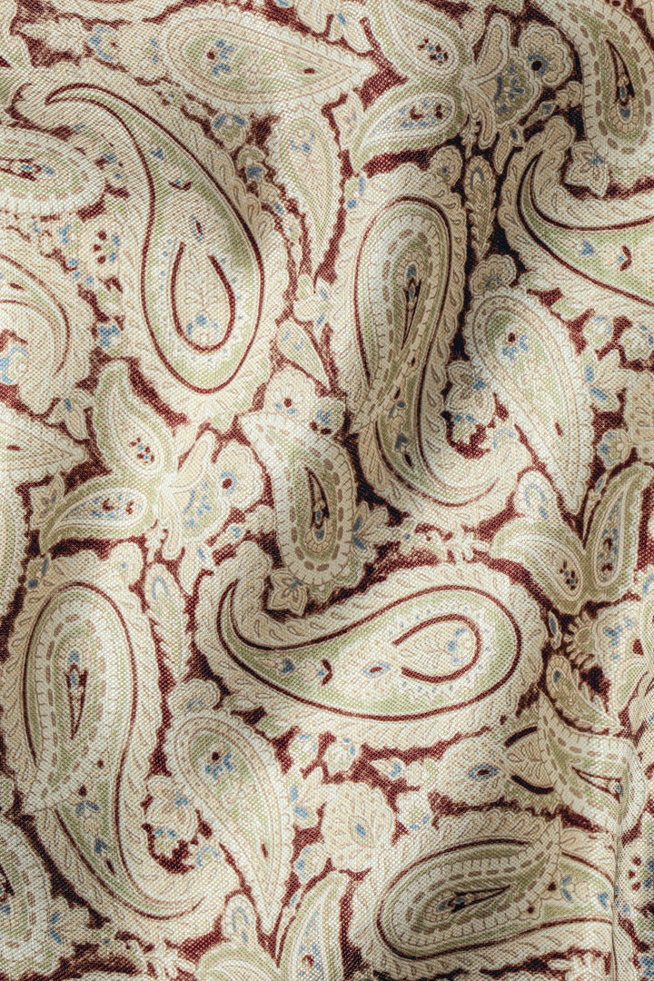 Stone And Brown Linen Silk Paisley Pocket Square