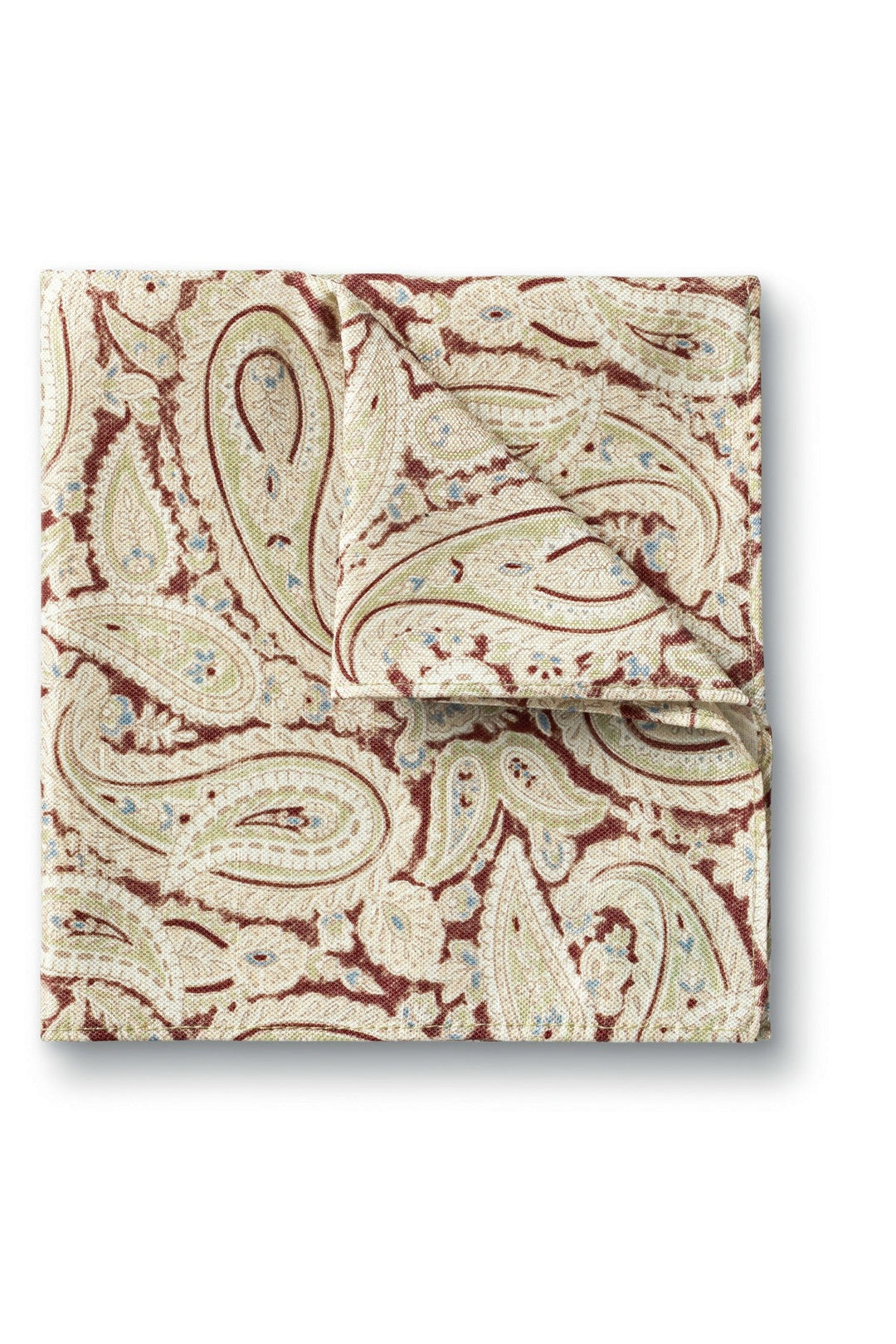 Stone And Brown Linen Silk Paisley Pocket Square