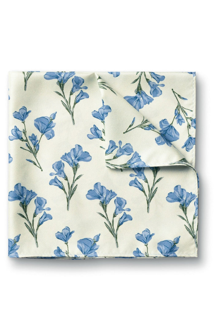 Ivory And Light Blue Silk Floral Pocket Square