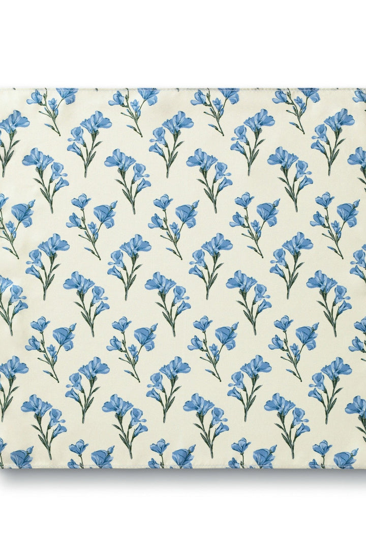 Ivory And Light Blue Silk Floral Pocket Square