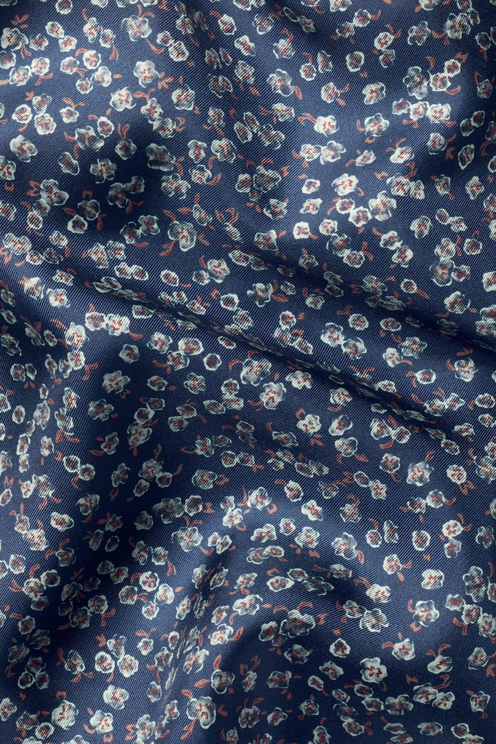 Navy Silk Floral Pocket Square