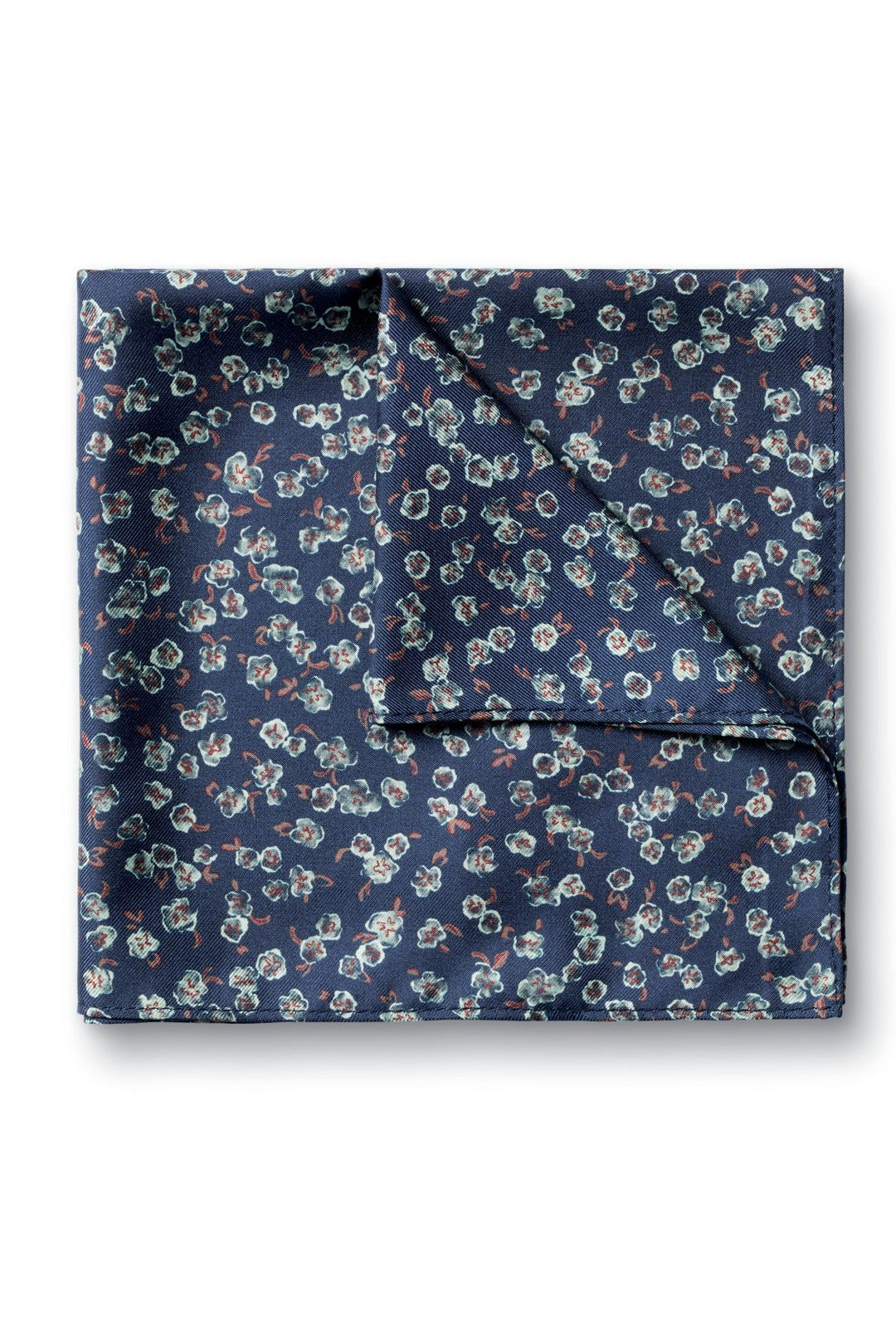 Navy Silk Floral Pocket Square