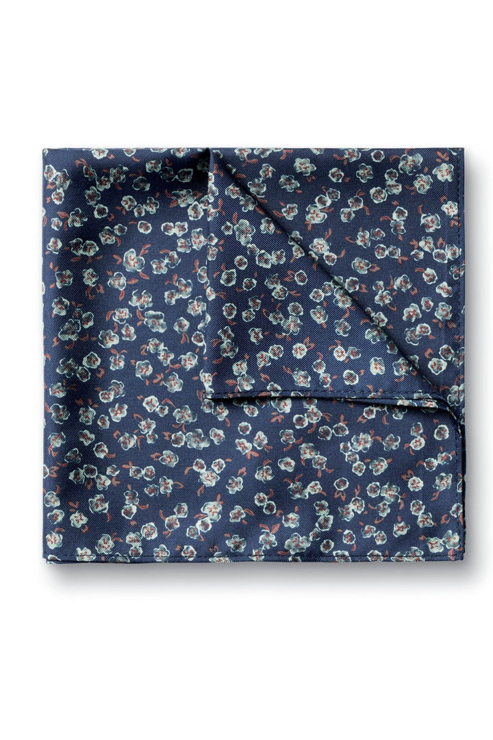 Navy Silk Floral Pocket Square