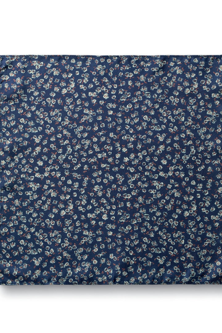 Navy Silk Floral Pocket Square