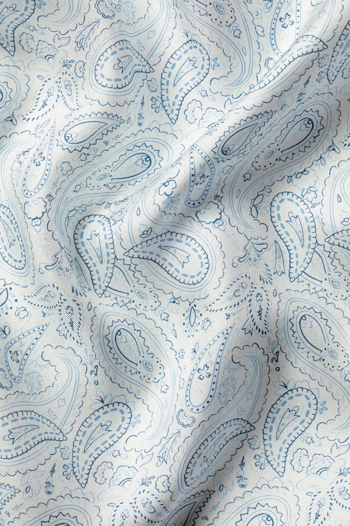 Ivory Silk Paisley Print Pocket Square