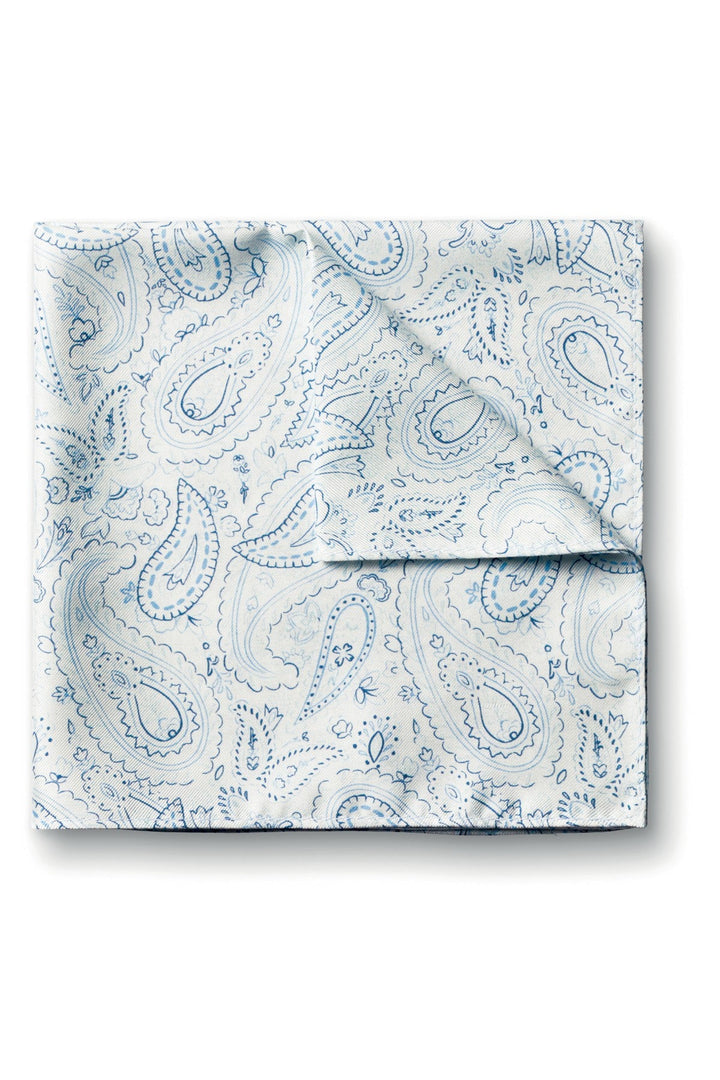 Ivory Silk Paisley Print Pocket Square